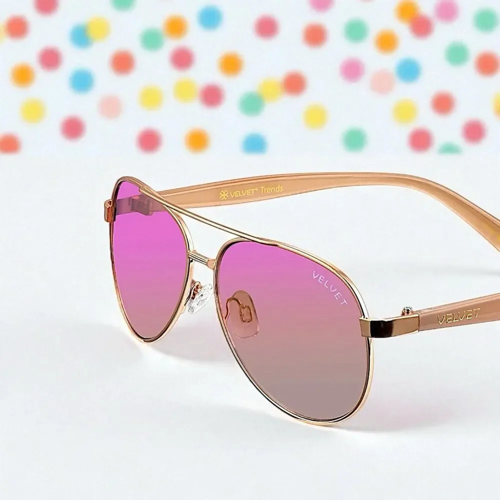 Velvet Eyewear Bonnie Aviator Sunglasses in Rose Gold Flash w/microfiber pouch